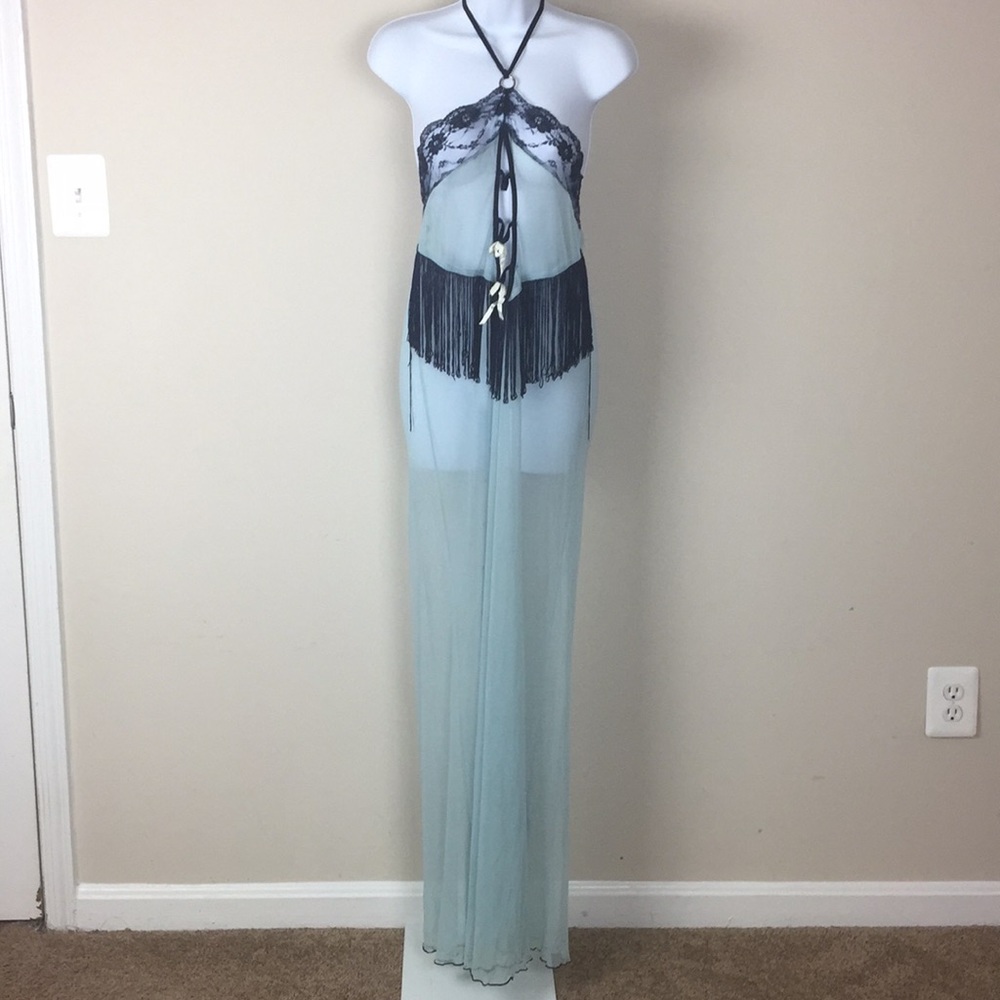 Sheer Mesh Long Halter Gown Lingerie Plus Size XXL